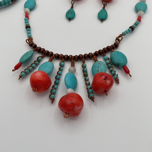 Handmade Boho Copper Beaded Jewelry Set Necklace Earrings Ring Bracelet - Picture 4 of 10